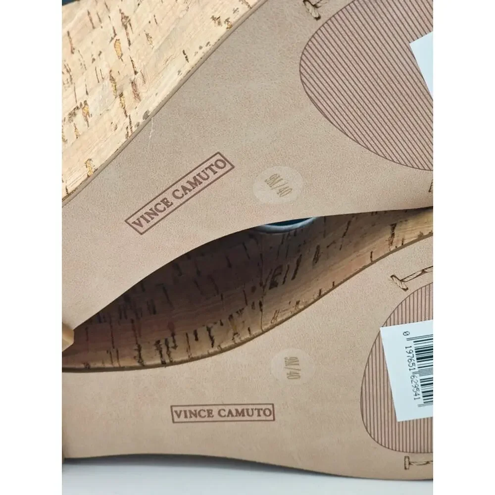Vince Camuto Ellana Black Leather Studded Cork Wedge Sandals Women’s Size 9M New